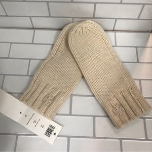 Tory Burch White Ribbed Merino Wool Mittens